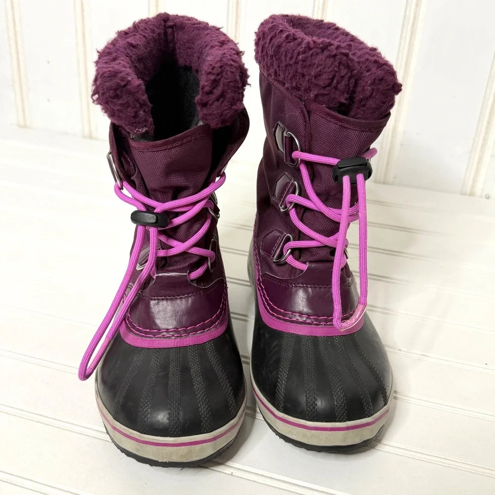 Sorel Yoot Pac Nylon Waterproof Purple Pink Winter Snow Boots Kids Size 3 NY1879